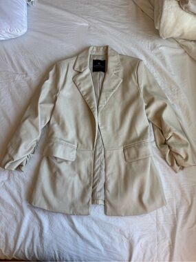 Cream Tailored Leather Blazer Jacket
